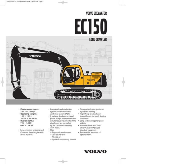 Volvo EC150 machine manual cover: Volvo EC150 Archived product document