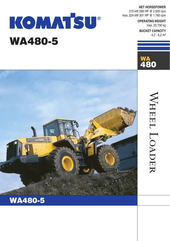 Komatsu WA480-5 machine manual cover: komatsu-wa480-5-3ee9338345eb-product-brochure