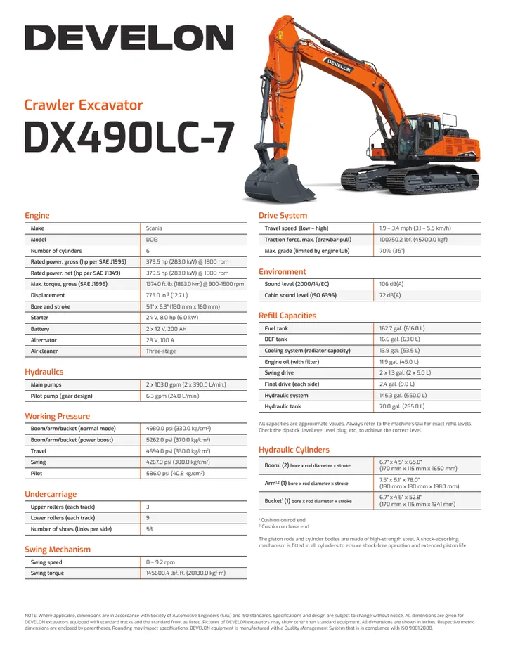 Doosan DX490LC-7 machine manual cover