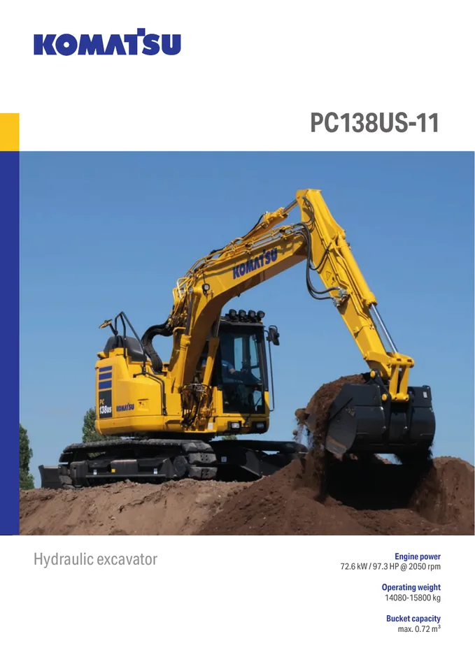 Komatsu PC138US-11 machine manual cover: komatsu-pc138us-11-b7761c449c1e-product-brochure
