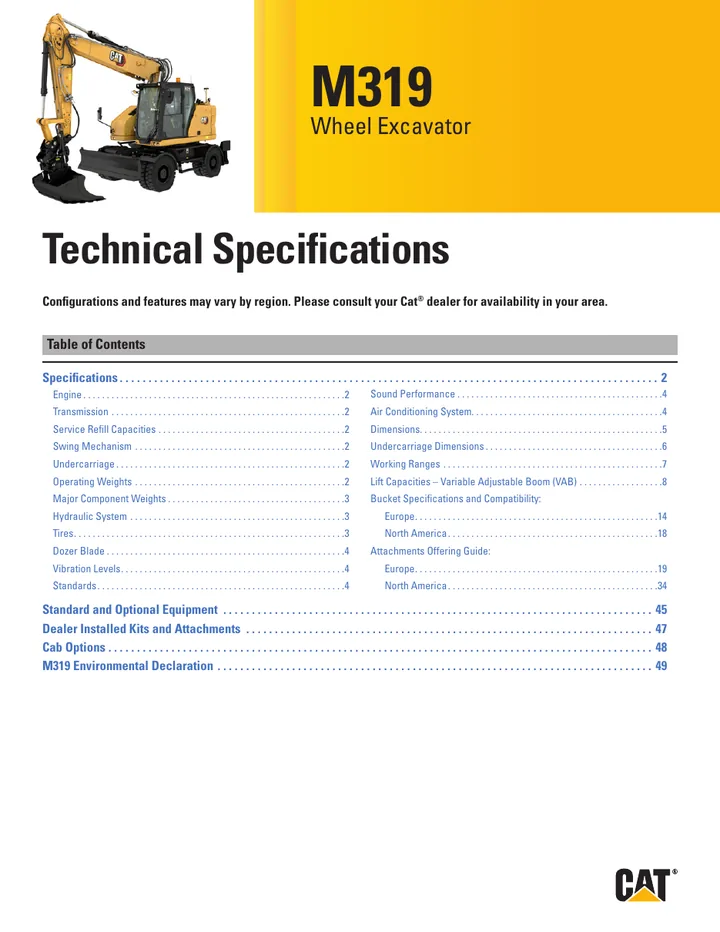 Caterpillar CAT®M319 machine manual cover: Caterpillar CAT®M319 Technical specification