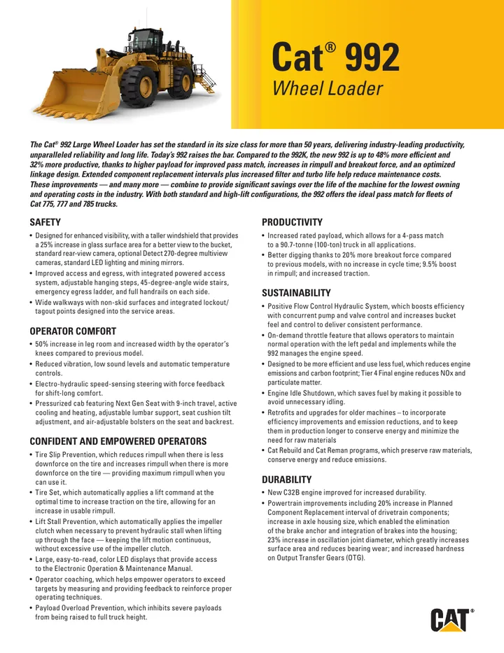 Caterpillar CAT®992 machine manual cover: Caterpillar CAT®992 Product brochure