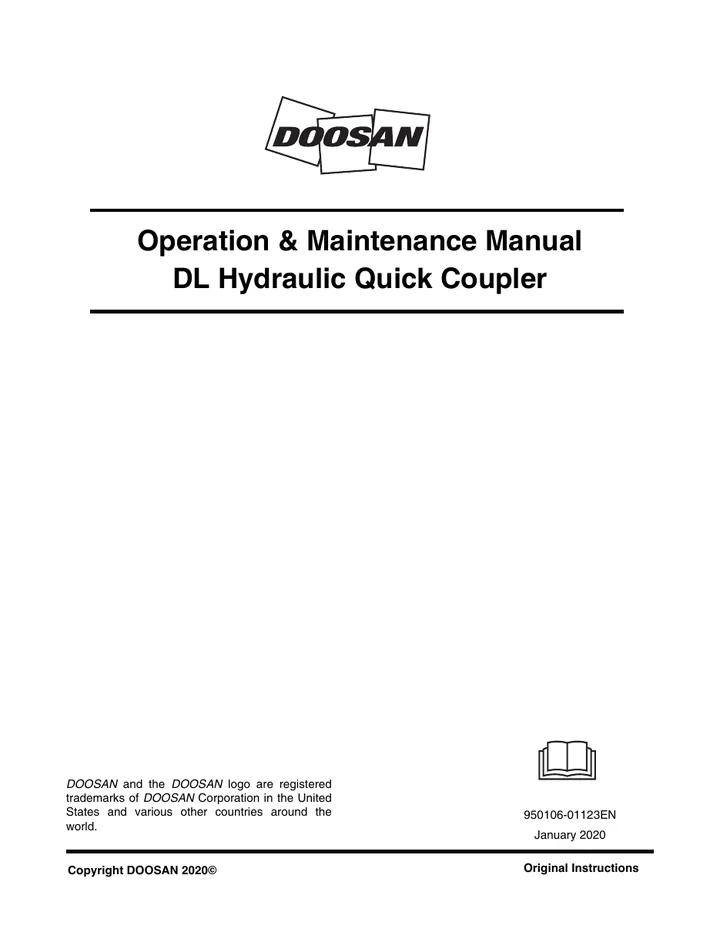 Doosan DL Hydraulic Quick Coupler machine manual cover