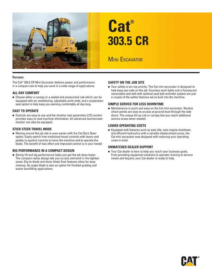 Caterpillar CAT®303.5 CR machine manual cover: Caterpillar CAT®303.5 CR Product brochure