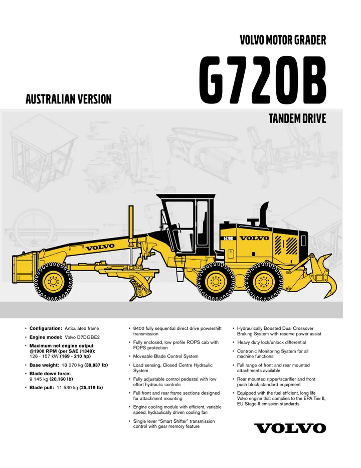 Volvo G720B machine manual cover: Volvo G720B Archived product document