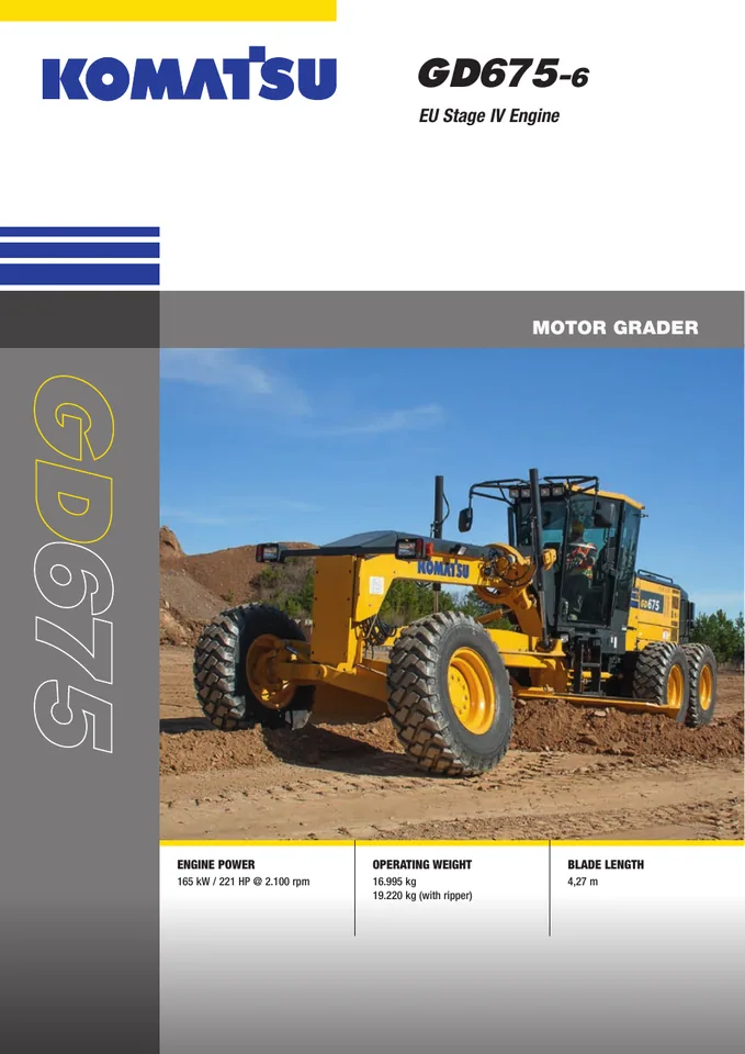 Komatsu GD675-6 machine manual cover: komatsu-gd675-6-2127506f7325-product-brochure