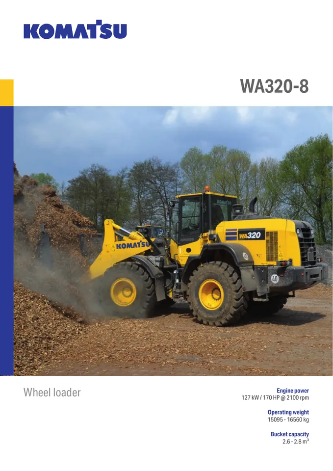 Komatsu WA320-8 machine manual cover: komatsu-wa320-8-476f52f93182-product-brochure