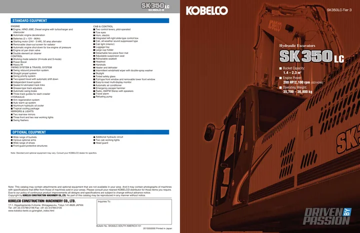 Kobelco SK350LC-8 machine manual cover: Kobelco SK350LC-8 Product brochure