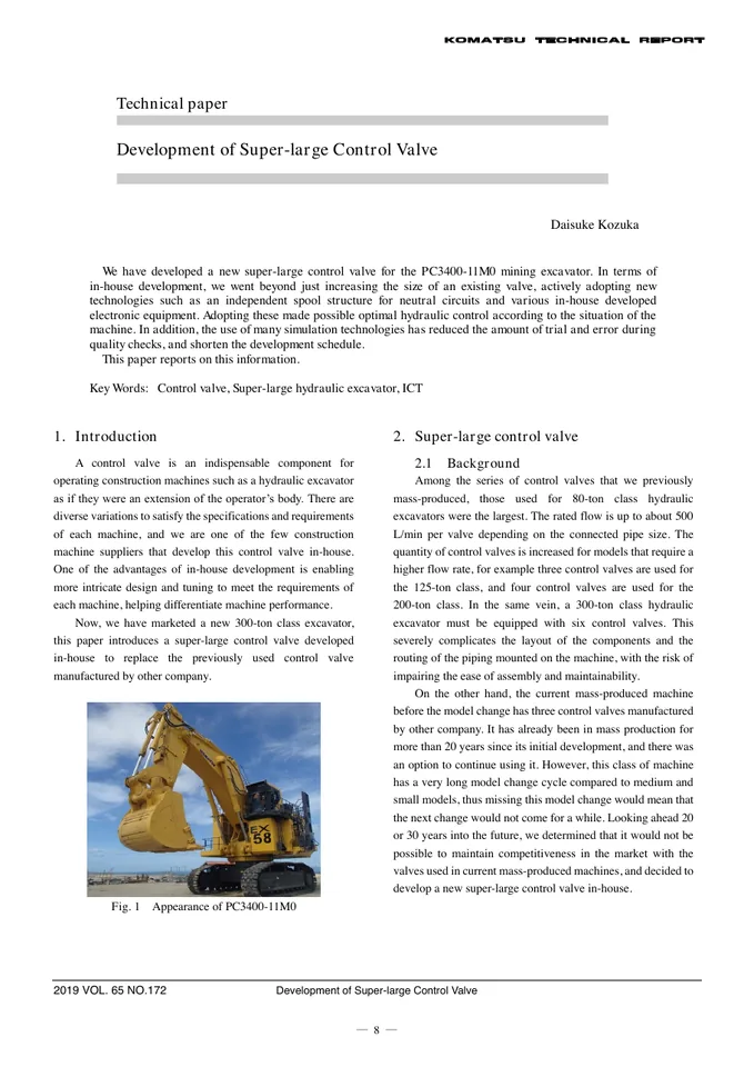 Komatsu Development of Super-large Control Valve 设备手册外胶层