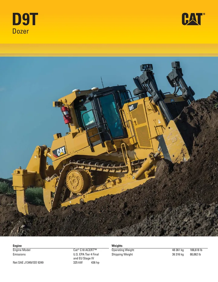Caterpillar CAT®D9T machine manual cover: caterpillar-d9t-product-brochure-c10059153