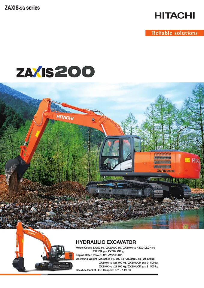 Hitachi ZX200-5G machine manual cover: Hitachi ZX200-5G Product brochure