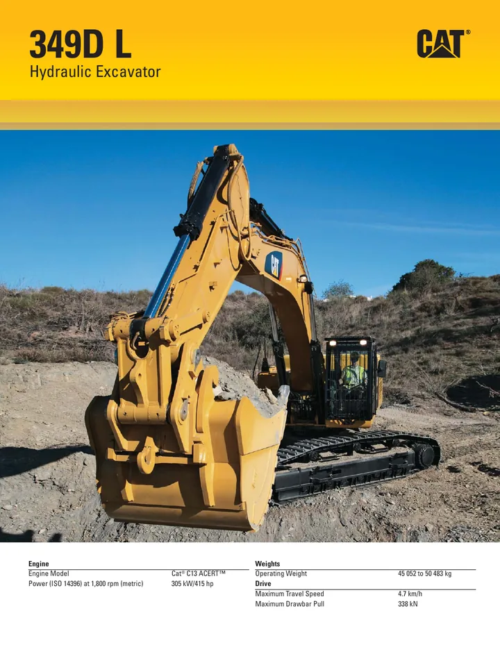 Caterpillar CAT®349D L machine manual cover: caterpillar-349d-l-product-brochure-c674813
