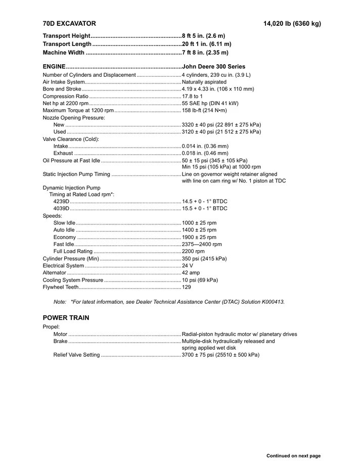 John Deere 70D machine manual cover: john-deere-70d-3b6b85760c-official-brochure