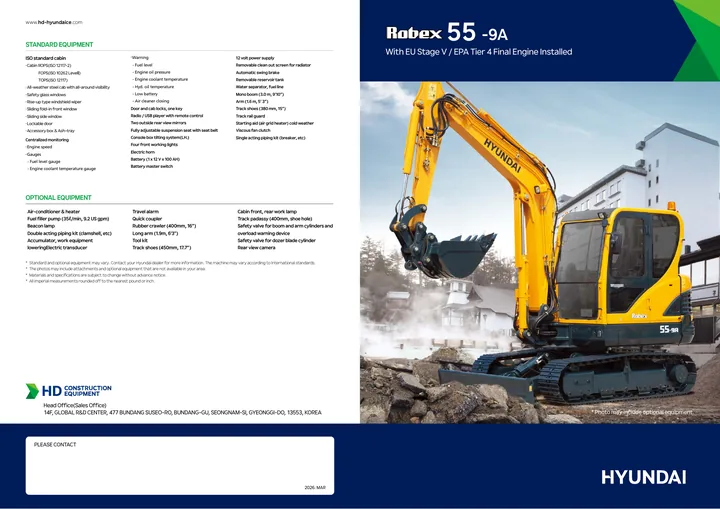 Hyundai R55-9A machine manual cover: Hyundai R55-9A Product brochure