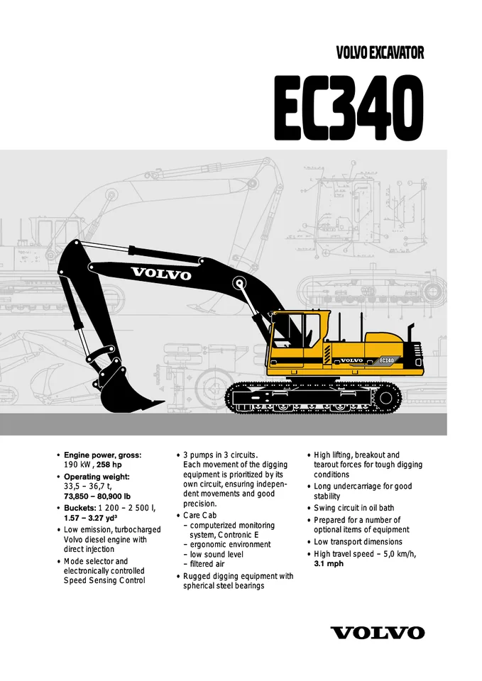 Volvo EC340 machine manual cover: Volvo EC340 Product specification