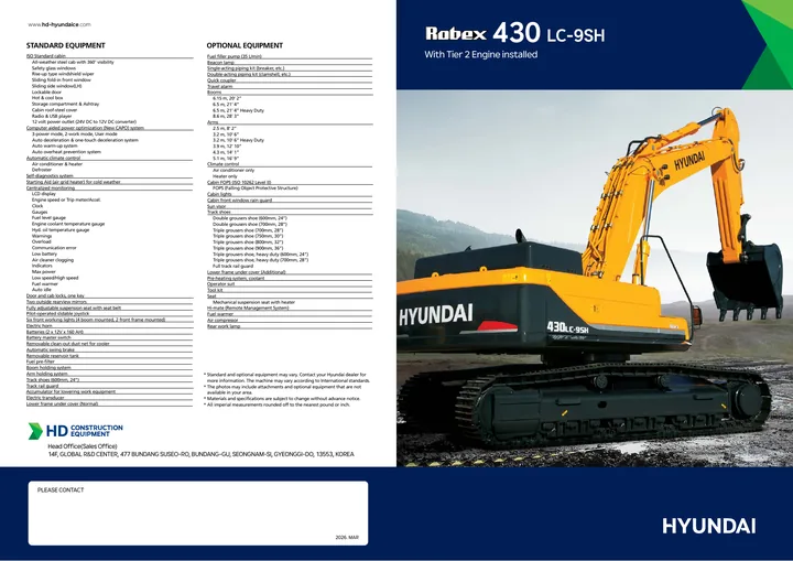 Hyundai R430LC-9SH machine manual cover: Hyundai R430LC-9SH Product brochure
