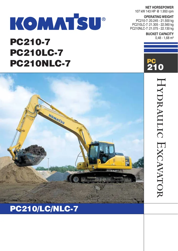 Komatsu PC210LC-7 machine manual cover: komatsu-pc210lc-7-a35a7c070af0-product-brochure