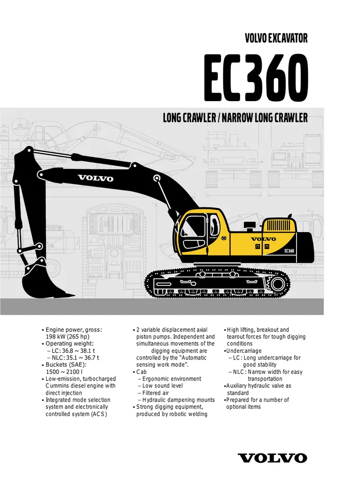 Volvo EC360 machine manual cover: Volvo EC360 Product specification
