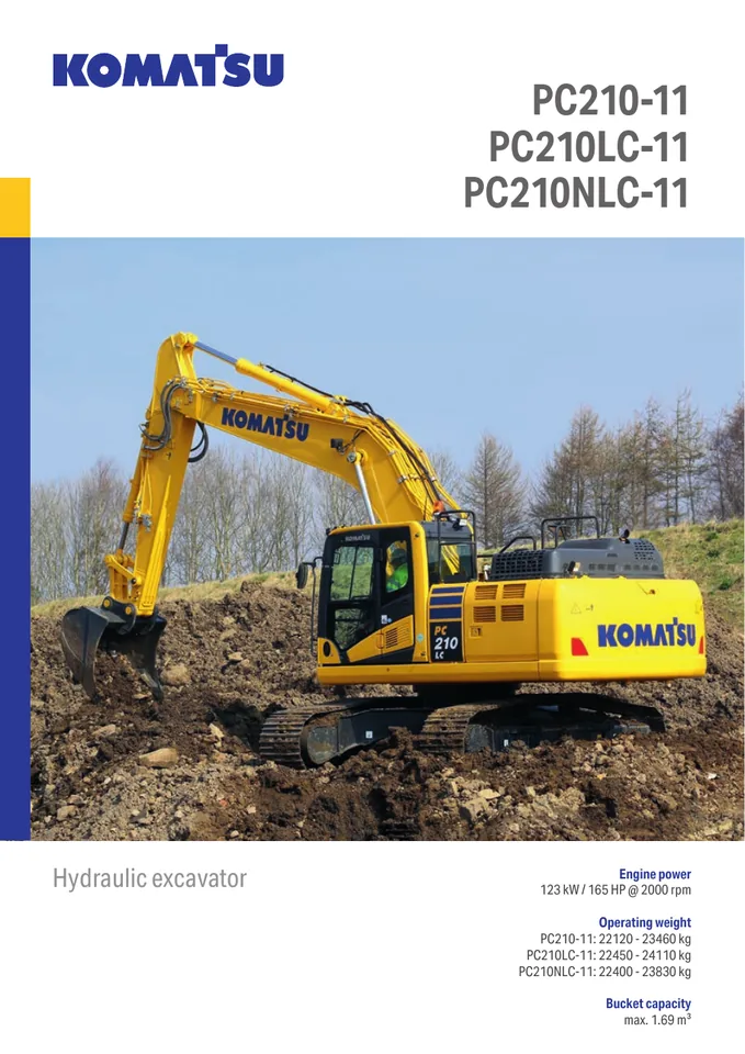 Komatsu PC210-11 machine manual cover: komatsu-pc210-11-ffc6cc9b8b02-product-brochure
