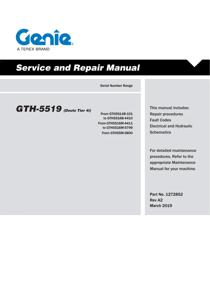 Genie GTH-5519 machine manual cover: genie-gth-5519-service-repair-manual-1272852