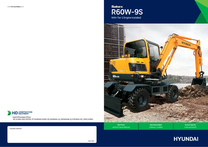 Hyundai R60W-9S machine manual cover: Hyundai R60W-9S Product brochure