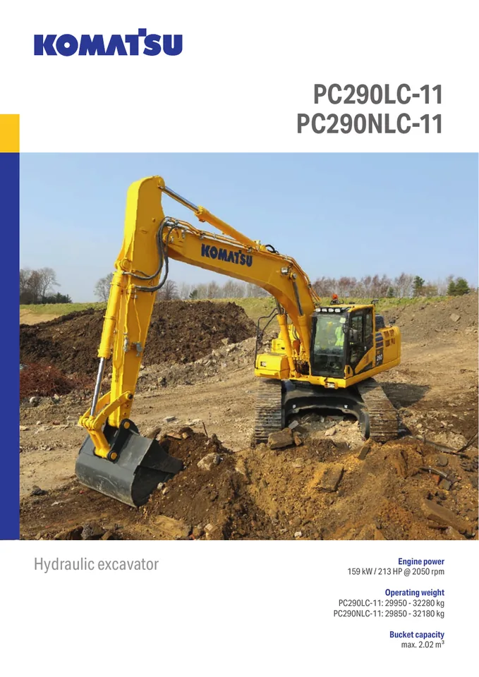 Komatsu PC290LC-11 machine manual cover: komatsu-pc290lc-11-d60df8a9dcd2-product-brochure