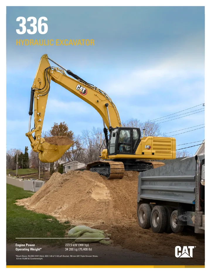 Caterpillar CAT®336 machine manual cover: Caterpillar CAT®336 Product brochure