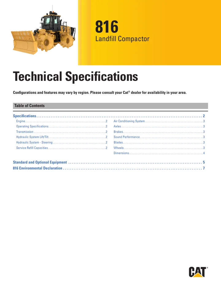 Caterpillar CAT®816 machine manual cover: Caterpillar CAT®816 Technical specification