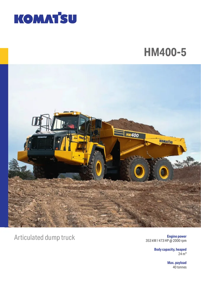 Komatsu HM400-5 machine manual cover: komatsu-hm400-5-07360141dd61-product-brochure