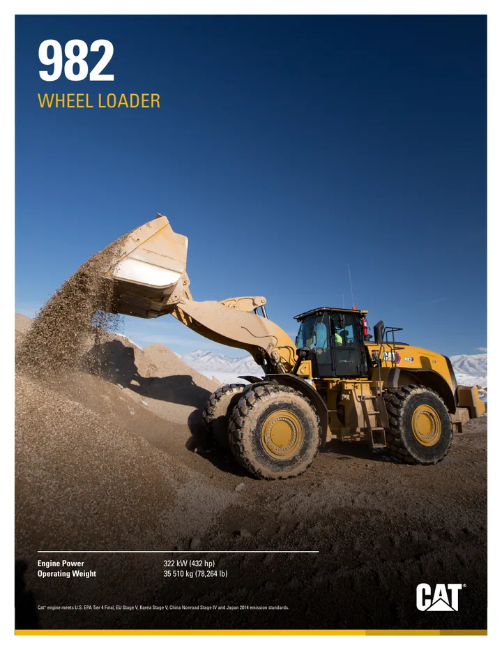 Caterpillar CAT®982 machine manual cover: Caterpillar CAT®982 Product brochure