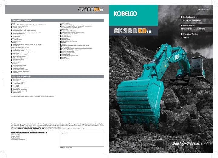 Kobelco SK380XDLC-10 machine manual cover: Kobelco SK380XDLC-10 Product brochure