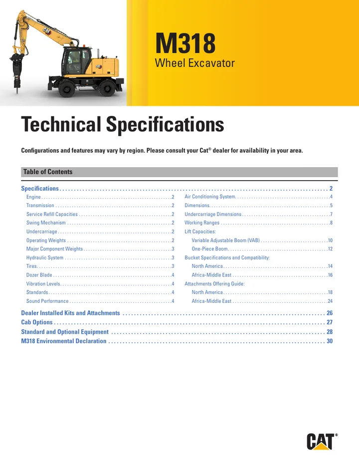 Caterpillar CAT®M318 machine manual cover: Caterpillar CAT®M318 Technical specification