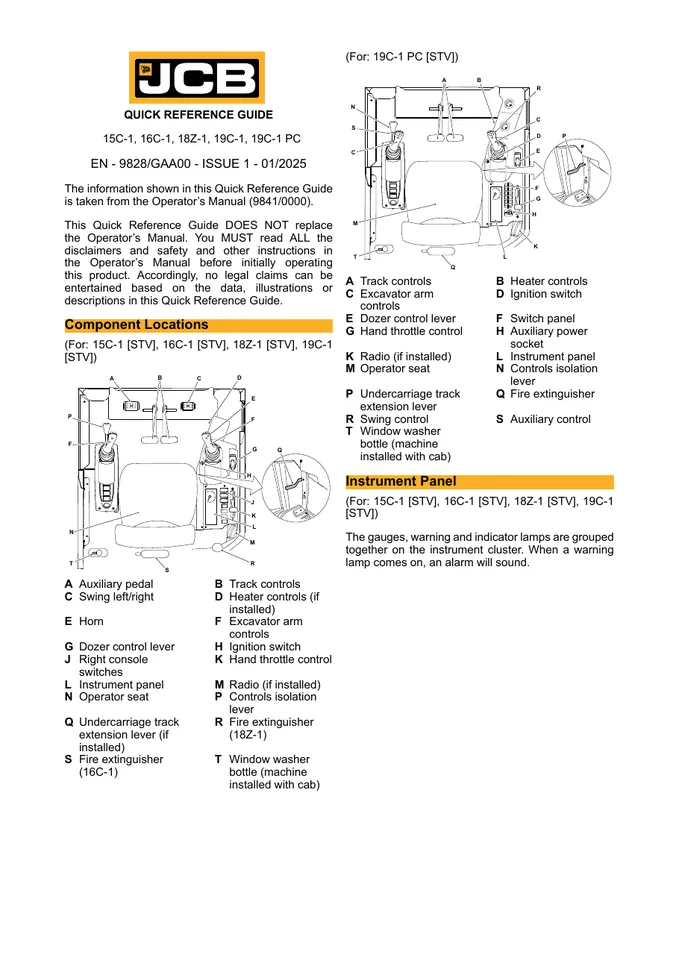 JCB 15C-1 · 16C-1 · 18Z-1 · 19C-1 设备手册外胶层