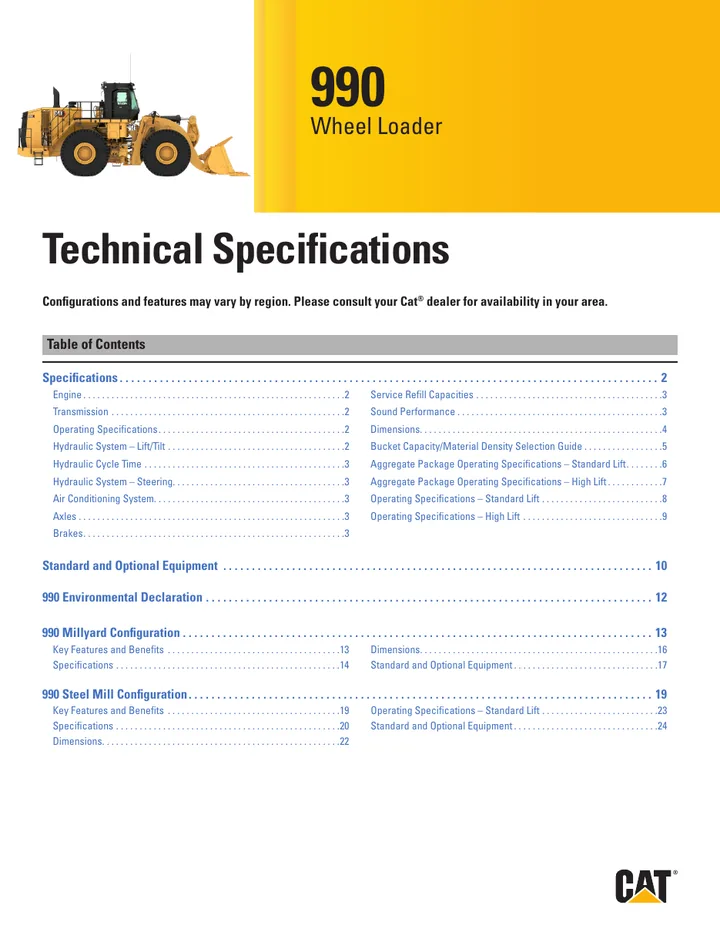 Caterpillar CAT®990 machine manual cover: Caterpillar CAT®990 Technical specification