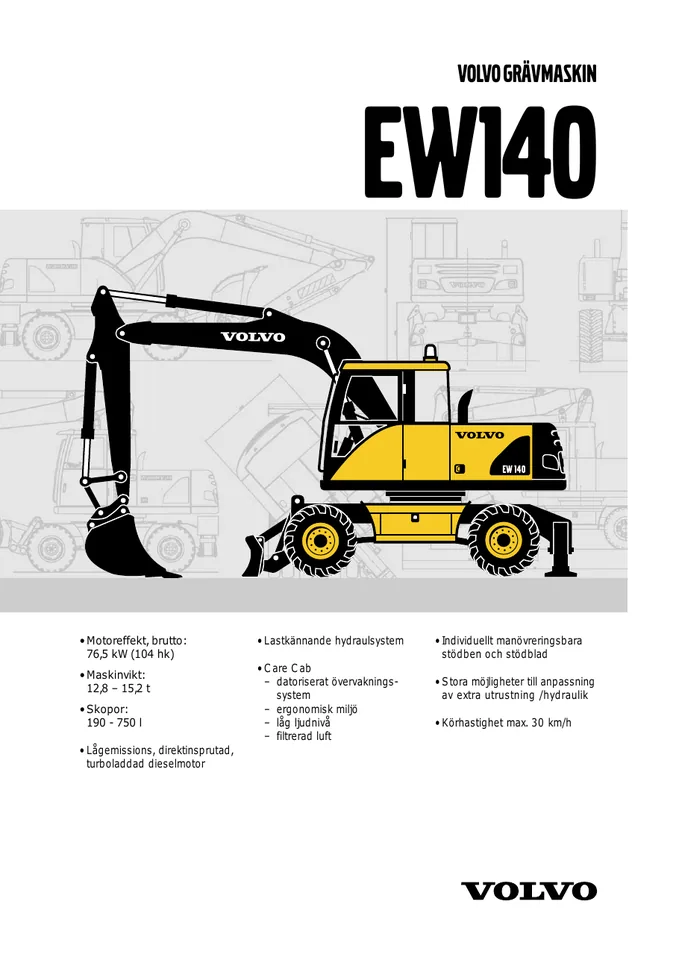 Volvo EW140 machine manual cover: Volvo EW140 Archived product document