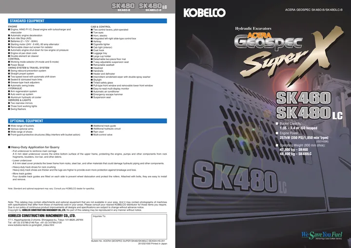 Kobelco SK460-8 · SK480LC-8 machine manual cover
