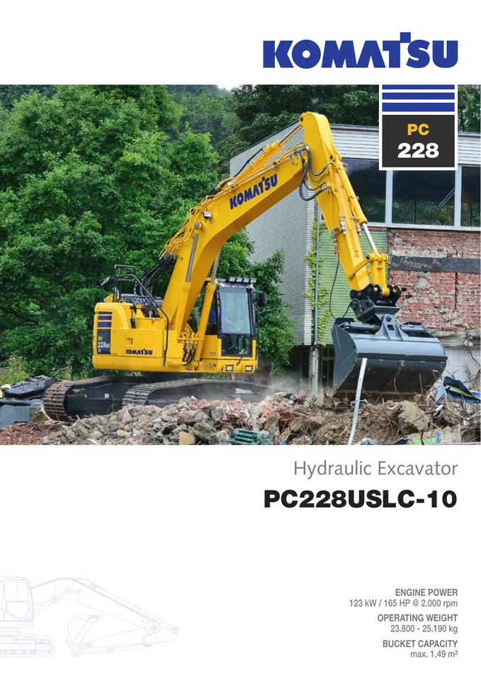 Komatsu PC228USLC-10 machine manual cover: komatsu-pc228uslc-10-a22e929f8b1e-product-brochure