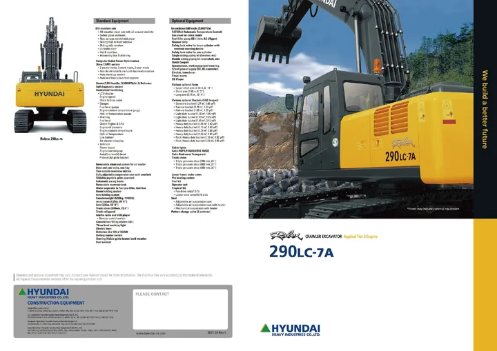 Hyundai R290LC-7A machine manual cover: Hyundai R290LC-7A Product brochure
