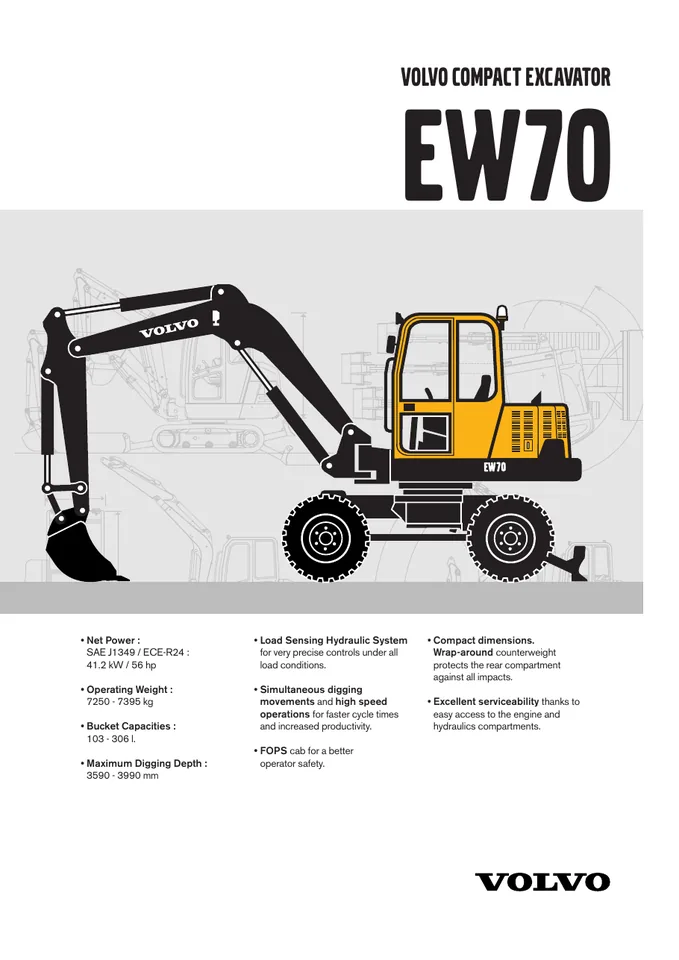 Volvo EW70 machine manual cover: Volvo EW70 Archived product document