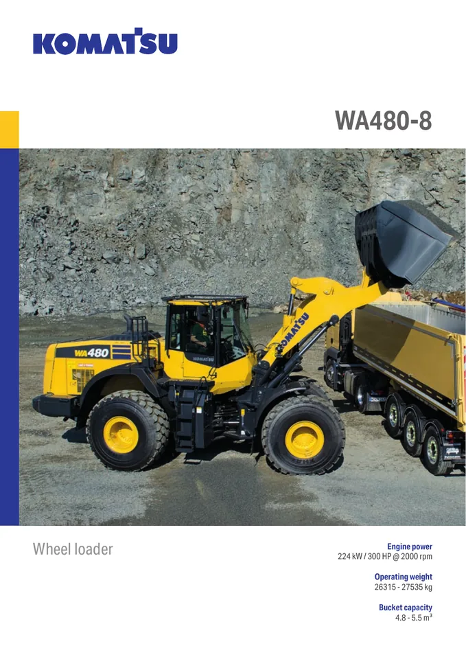 Komatsu WA480-8 machine manual cover: komatsu-wa480-8-b78f791fc6d5-product-brochure