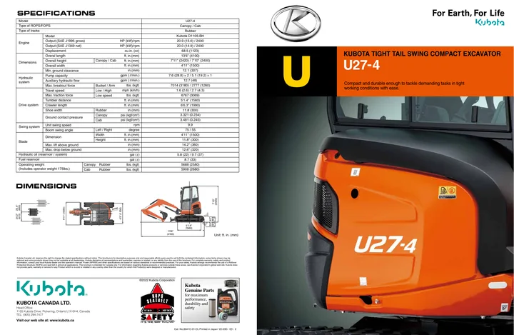 Kubota U27-4 设备手册外胶层