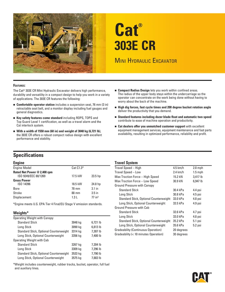 Caterpillar CAT®303E CR machine manual cover: caterpillar-303e-cr-product-brochure-cm20141022-44062-53927