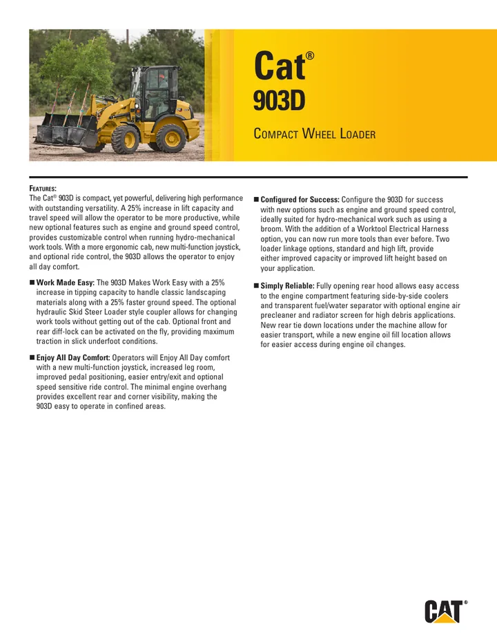 Caterpillar CAT®903D machine manual cover: Caterpillar CAT®903D Product brochure