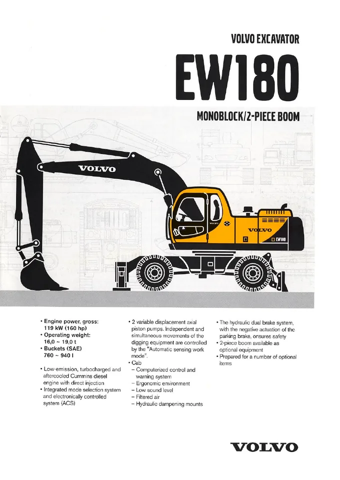 Volvo EW180 machine manual cover: Volvo EW180 Archived product document