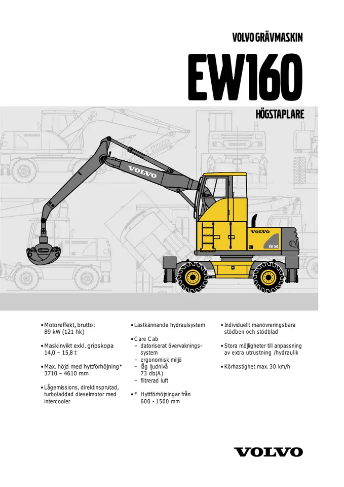 Volvo EW160 machine manual cover: Volvo EW160 Product specification
