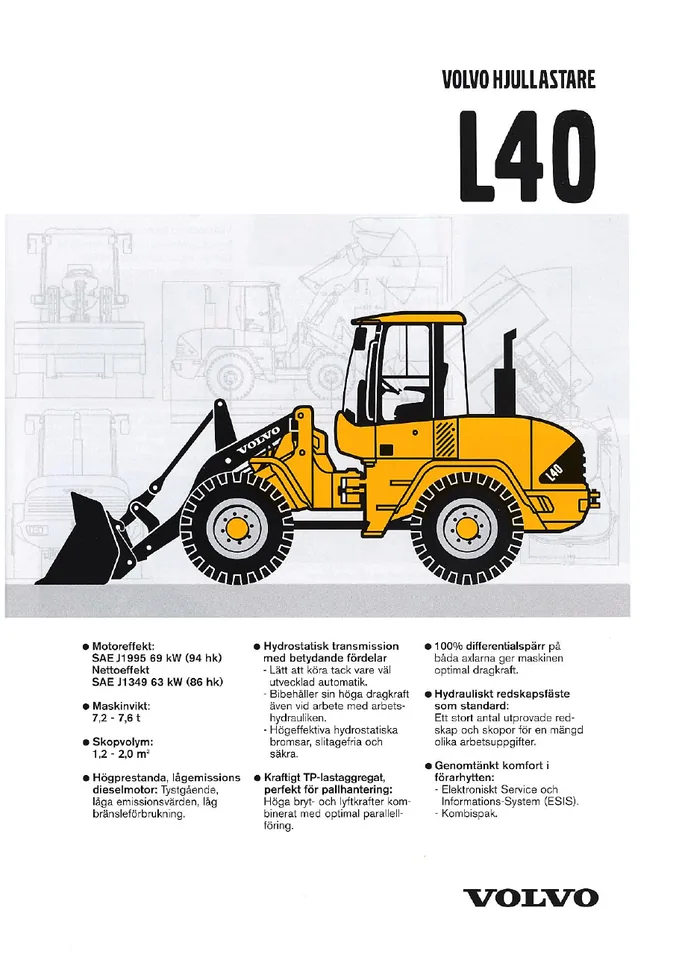 Volvo L40 machine manual cover: Volvo L40 Archived product document