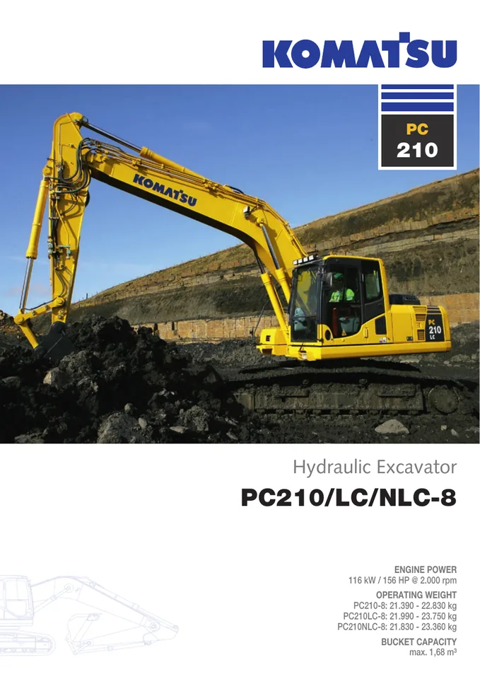Komatsu PC210-8 machine manual cover: komatsu-pc210-8-88edb27c8254-product-brochure