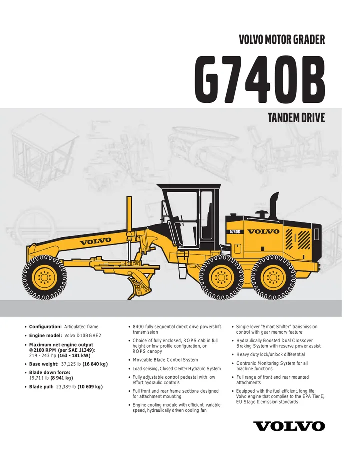Volvo G740B machine manual cover: Volvo G740B Archived product document