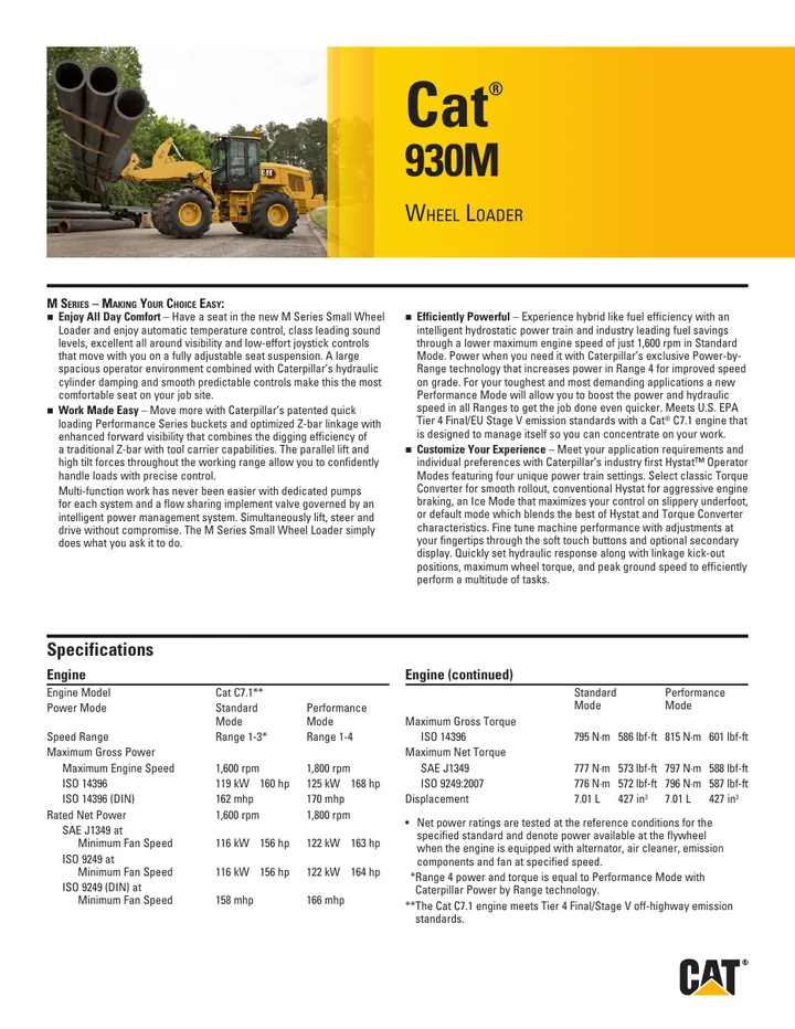 Caterpillar CAT®930M machine manual cover: caterpillar-930m-product-brochure-cm20141121-48072-13936