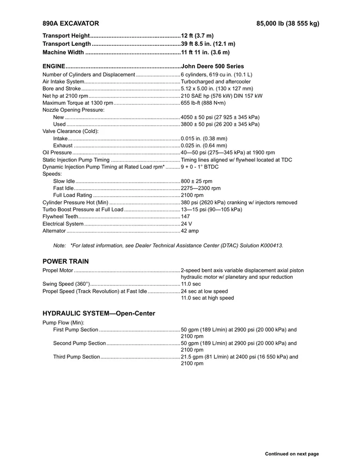 John Deere 890A machine manual cover: john-deere-890a-8081aa39d7-official-brochure